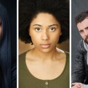 Three people are shown in individual portrait photos: a woman with long straight hair, a woman with a natural afro, and a bearded man in a hoodie and leather jacket.