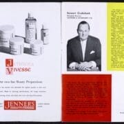 A two page spread of the programme. An advert featuring Jenner’s Vitesse beauty products on the left. A photo of Stewart Cruikshank, top left and a photo of Bruce McClure bottom right. A statement written by Stewart Cruikshank about the upcoming season.