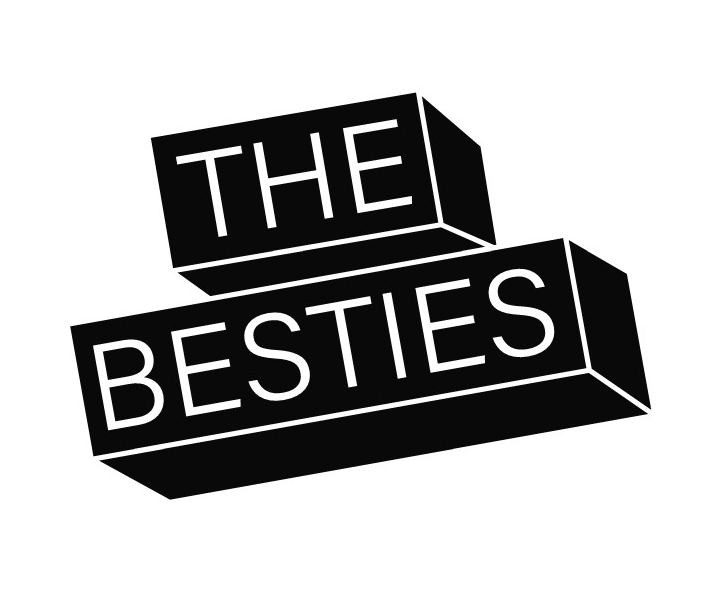 Black and white logo with bold 3D block letters spelling "THE" above "BESTIES" on a white background.