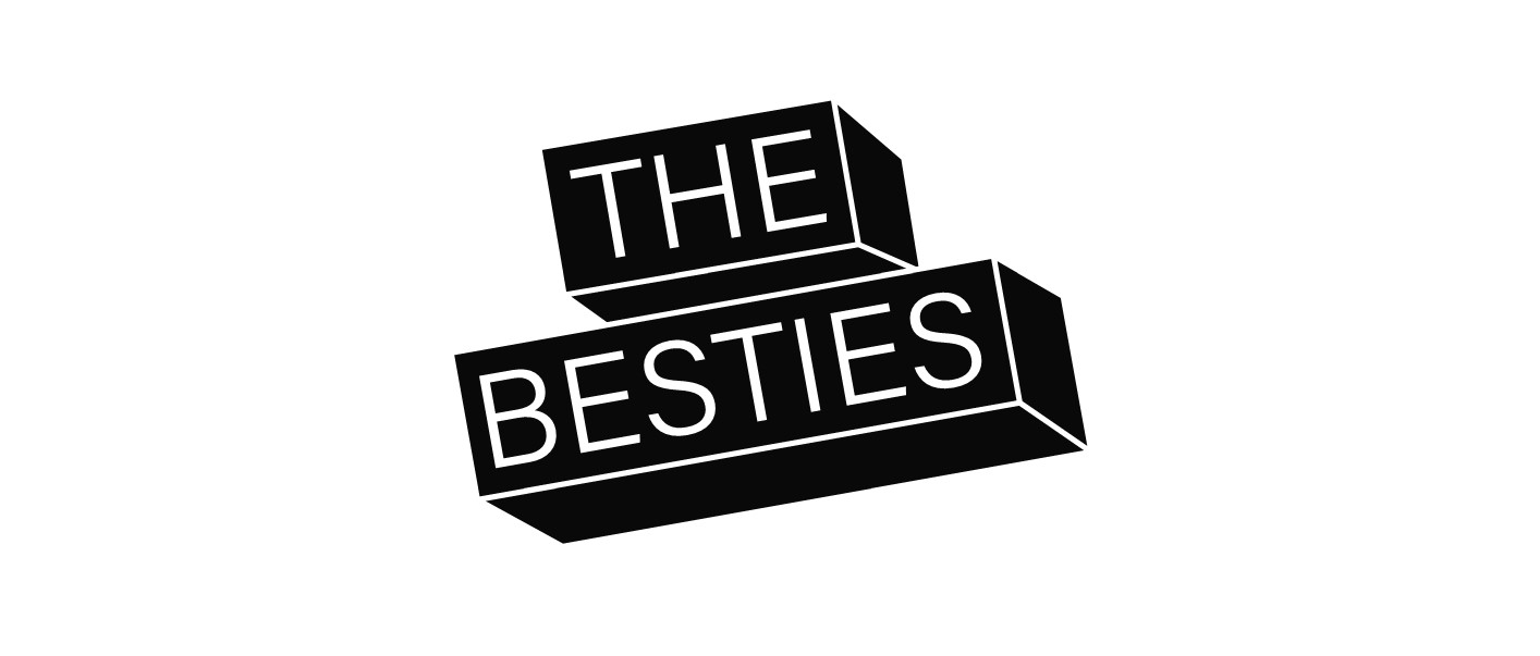 Black and white logo with bold 3D block letters spelling "THE" above "BESTIES" on a white background.