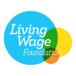 Living Wage Foundation logo with overlapping blue, green, yellow, and orange circles and the text "Living Wage Foundation" in white font, representing support for fair pay in jobs and vacancies.