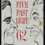 A theater program cover shows illustrated profiles of two men facing each other, with text reading "Five Past Eight '62, King's Theatre, Edinburgh"