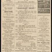 Theatre program page featuring advertisements for local businesses and details for the Half Past Eight Show in August 1936.