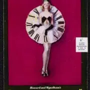 A woman in a dress designed like a clock stands smiling on the cover of the Half Past Eight Show program at The King's Theatre.